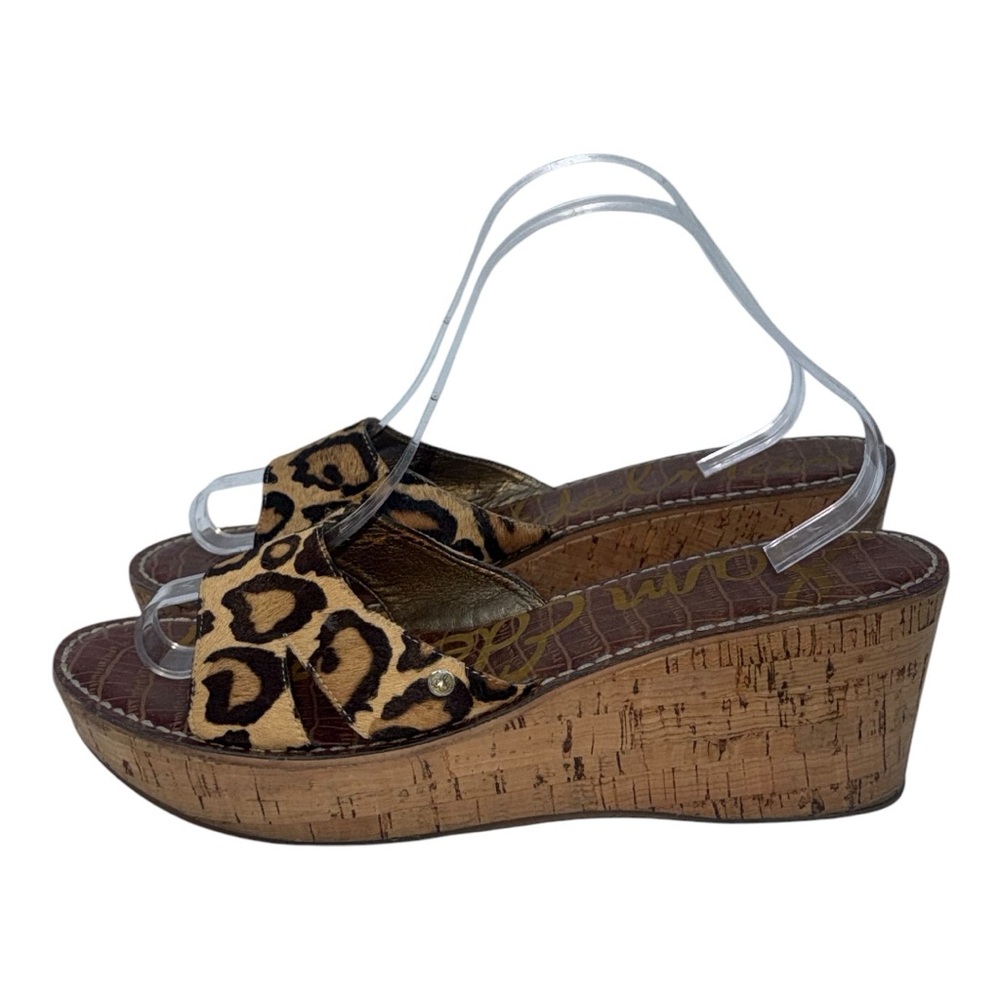 4056. Sam Edelman Women's Leopard Print Cork Wedge Sandals Size 10